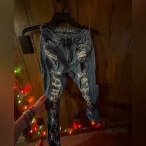 GOGO Jeans Distressed Ripped Skinny Jeans Medium Wash Denim